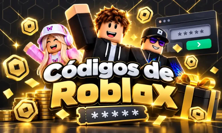 Portada sobre códigos de Roblox con jugadores, tickets y elementos de recompensa
