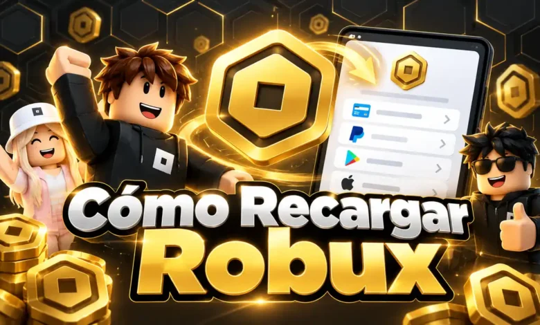 Portada de guía para recargar Robux con jugadores de Roblox y elementos de pago seguro