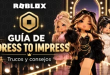 Portada de guía de Dress to Impress con avatares estilo Roblox en una pasarela de moda